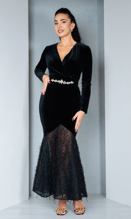 Rochie de catifea Eileen midi neagra [3]