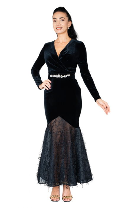 Rochie de catifea Eileen midi neagra [6]