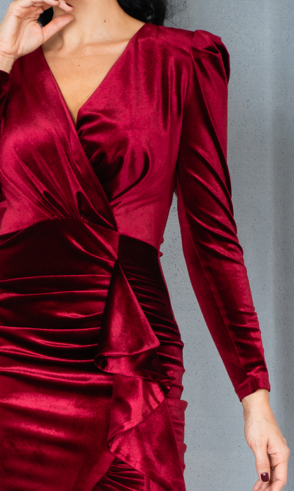Rochie de catifea Estella scurta bordo [3]