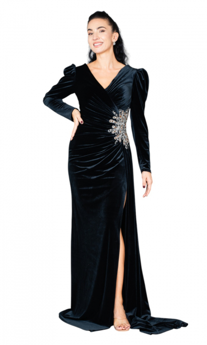 Rochie de catifea Echo lunga neagra [6]