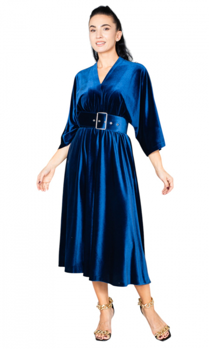 Rochie de catifea Fernanda midi bleumarin [6]