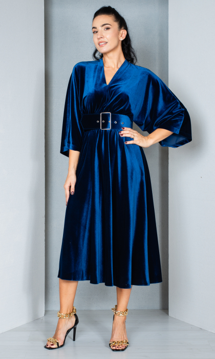 Rochie de catifea Fernanda midi bleumarin [4]