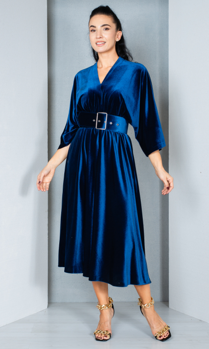Rochie de catifea Fernanda midi bleumarin [3]