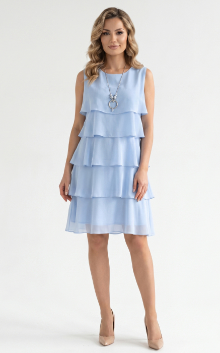 Rochie din batist cu trandafiri Harlynn scurta bleu [2]