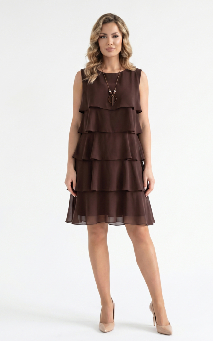 Rochie din batist Harlynn scurta maro [3]