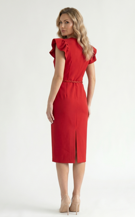 Rochie din batist cu trandafiri Heidy midi rosie [4]