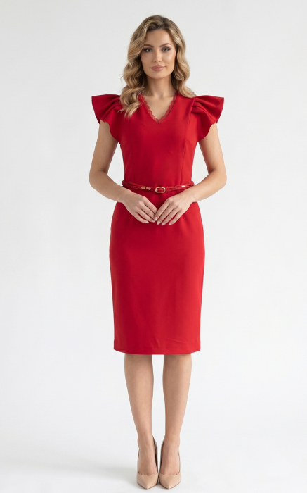 Rochie din batist cu trandafiri Heidy midi rosie [2]