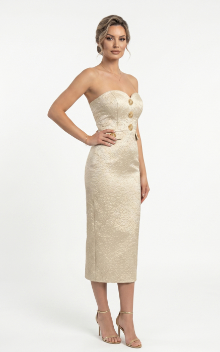 Rochie din jacquard Harlem midi bej [2]