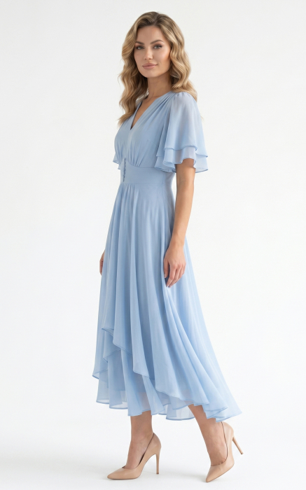 Rochie din voal fluid Harriet midi bleu [2]