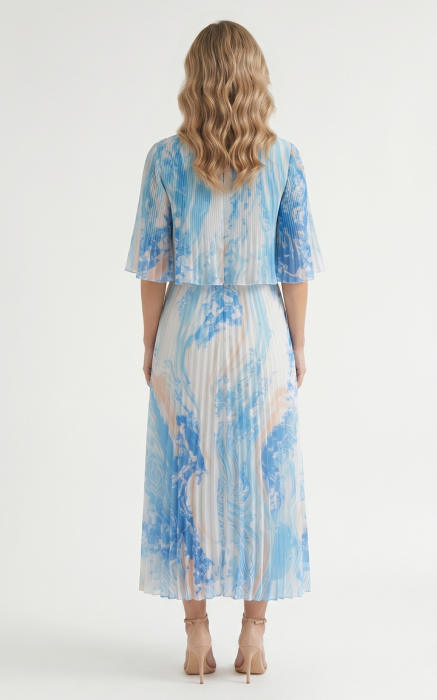 Rochie din voal vaporos cu elastic in talie Ginny midi albastru-ceresc [3]