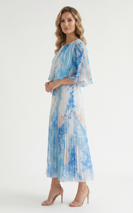 Rochie din voal vaporos cu elastic in talie Ginny midi albastru-ceresc [2]