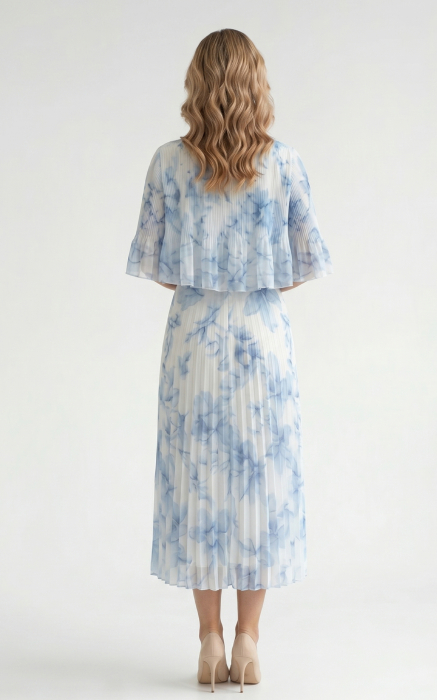 Rochie din voal vaporos cu elastic in talie Ginny midi albastru-pastel [3]