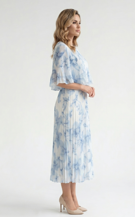 Rochie din voal vaporos cu elastic in talie Ginny midi albastru-pastel [2]