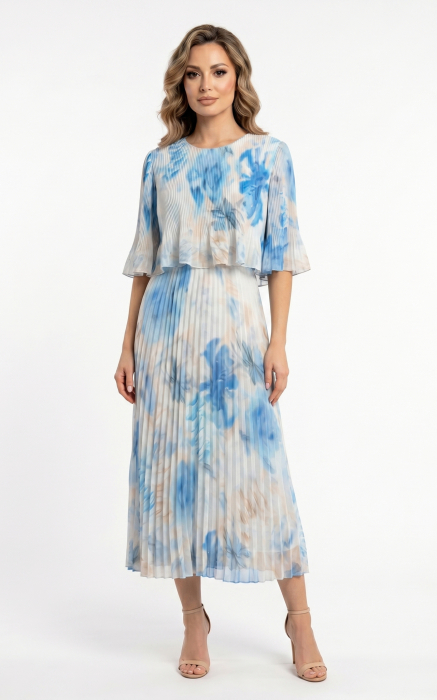 Rochie din voal vaporos cu elastic in talie Ginny midi bleu [2]
