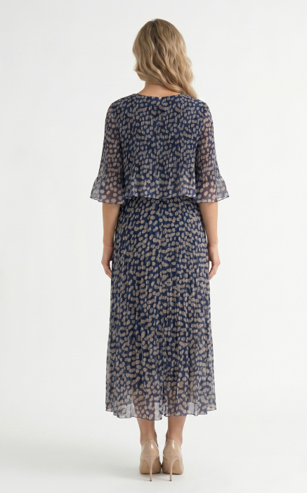 Rochie din voal vaporos cu elastic in talie Ginny midi bleumarin-buline [3]