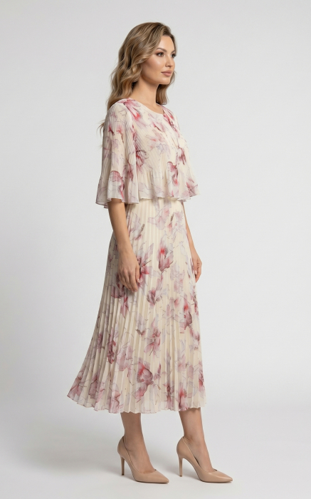 Rochie de vara, din voal vaporos cu elastic in talie Ginny midi crem [3]