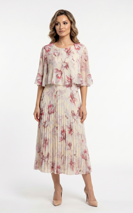 Rochie de vara, din voal vaporos cu elastic in talie Ginny midi crem [2]