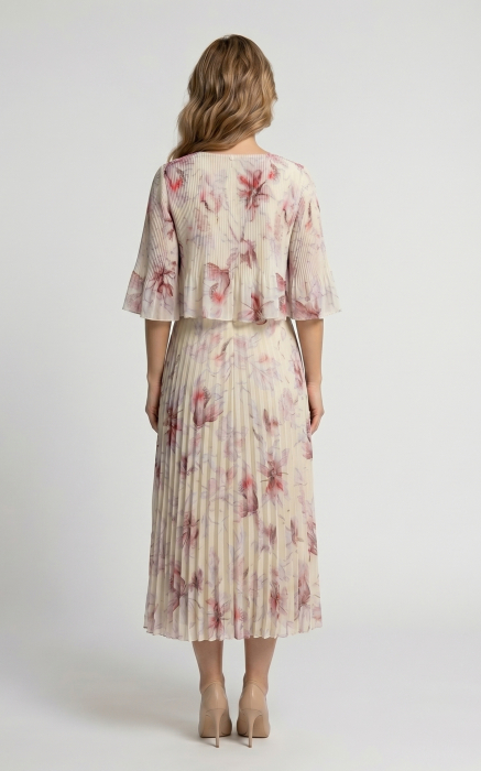 Rochie de vara, din voal vaporos cu elastic in talie Ginny midi crem [4]