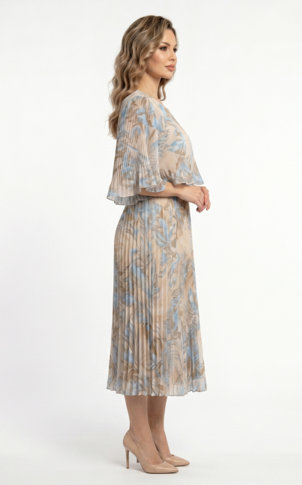 Rochie de vara, din voal vaporos cu elastic in talie Ginny midi crem-tropical [2]