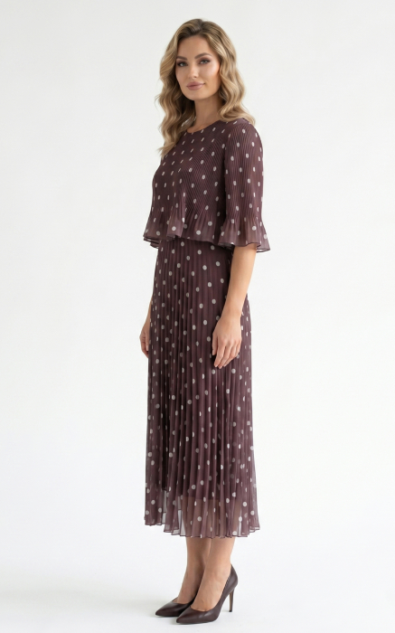 Rochie din voal vaporos cu elastic in talie Ginny midi maro-buline [3]