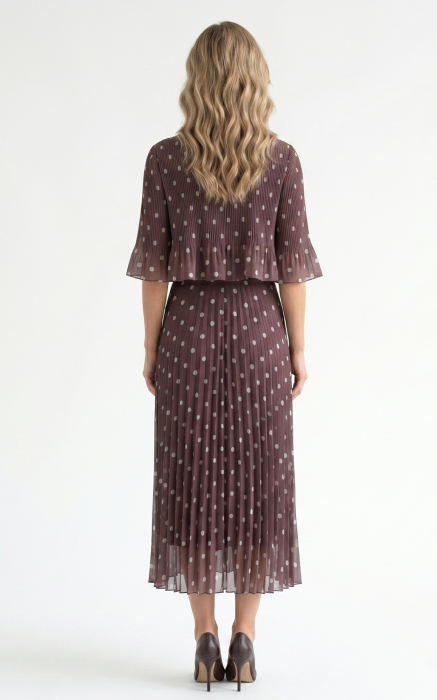 Rochie din voal vaporos cu elastic in talie Ginny midi maro-buline [2]