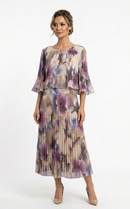 Rochie din voal vaporos cu elastic in talie Ginny midi mov [2]