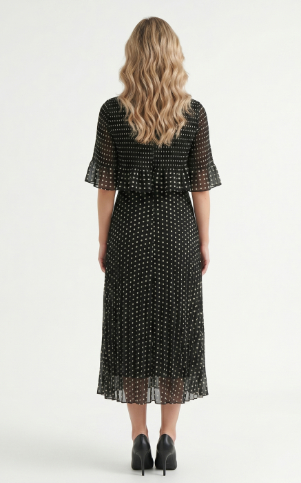 Rochie din voal vaporos cu elastic in talie Ginny midi negru-buline [2]