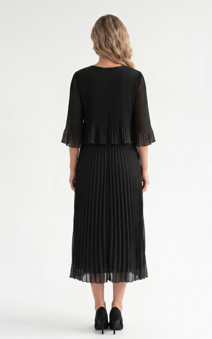 Rochie din voal vaporos cu elastic in talie Ginny midi negru-uni [2]