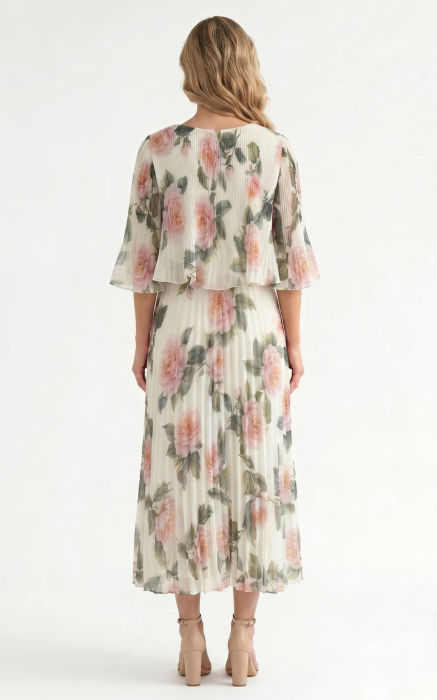 Rochie din voal vaporos cu elastic in talie Ginny midi trandafiri [3]