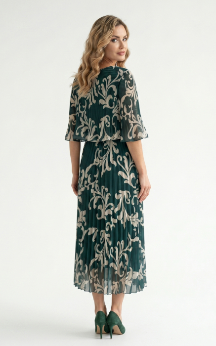 Rochie din voal vaporos cu elastic in talie Ginny midi verde [2]