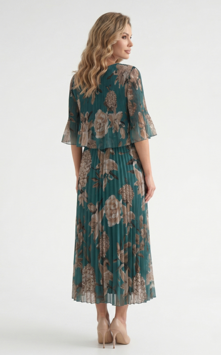 Rochie din voal vaporos cu elastic in talie Ginny midi verde-smarald [2]