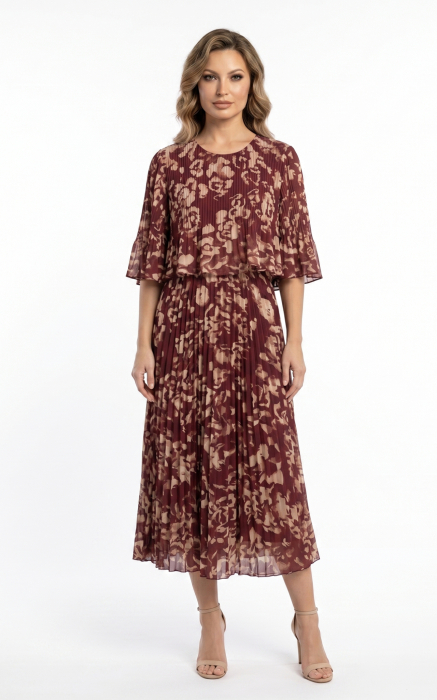 Rochie din voal vaporos cu elastic in talie Hunter midi bordo [3]