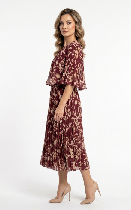 Rochie din voal vaporos cu elastic in talie Hunter midi bordo [4]