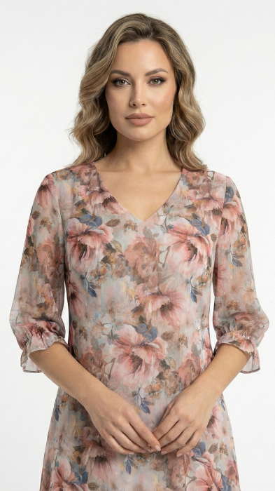 Rochie Frimet midi pudra [4]