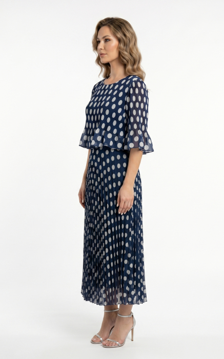 Rochie Ginny midi bleumarin cu buline [2]