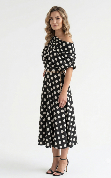 Rochie Halo midi negru2 cu buline [2]