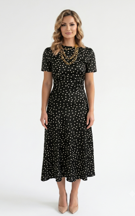 Rochie Harlee midi neagra cu buline [2]