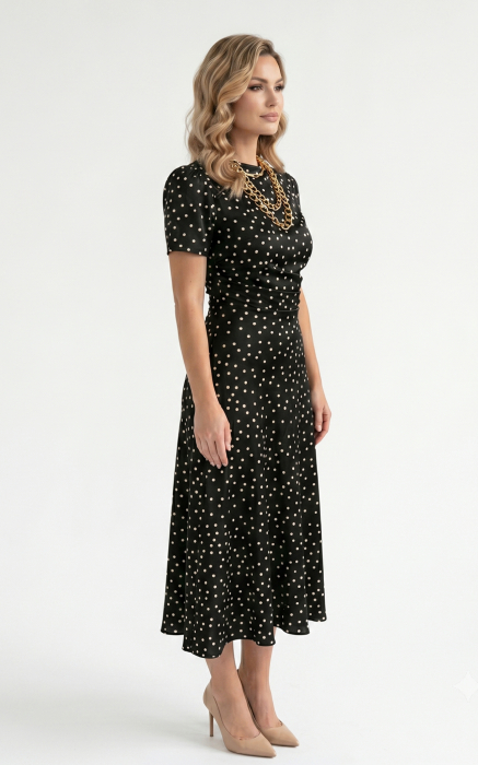 Rochie Harlee midi neagra cu buline [4]