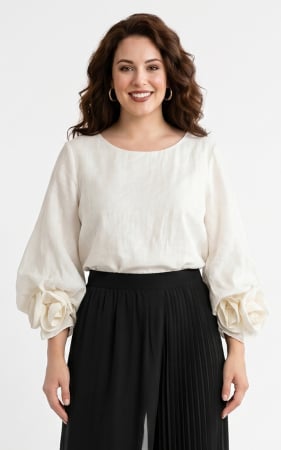 Femei - Bluza din batist cu trandafiri Genevie crem