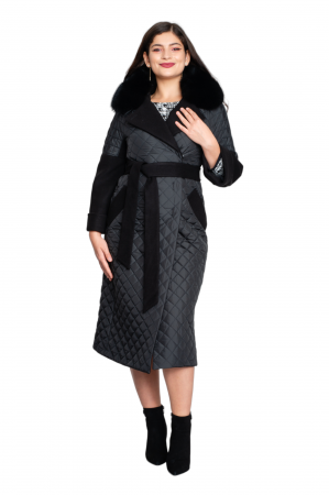 Geaca de blană naturală și cașmir Avah midi neagra [4]