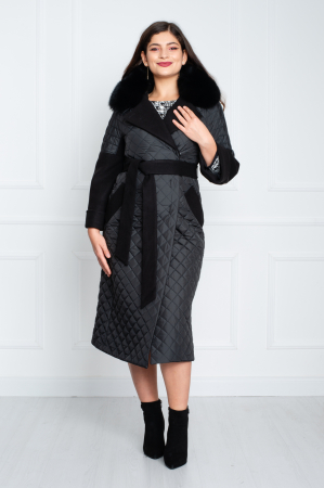 Geaca de blană naturală și cașmir Avah midi neagra [0]