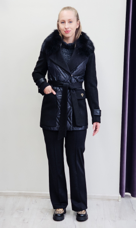 Jacheta de blană naturală și cașmir Emelia neagra [1]