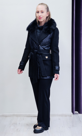 Jacheta de blană naturală și cașmir Emelia neagra [3]