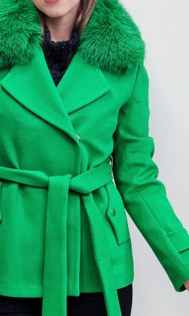 Jacheta de blană naturală și lână Elaine verde [2]