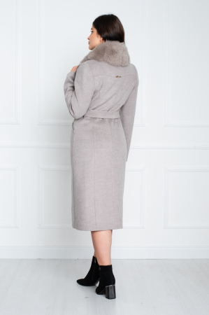 Palton de blană naturală și cașmir Averie midi gri [3]