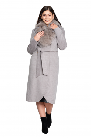 Palton de blană naturală și cașmir Averie midi gri [4]