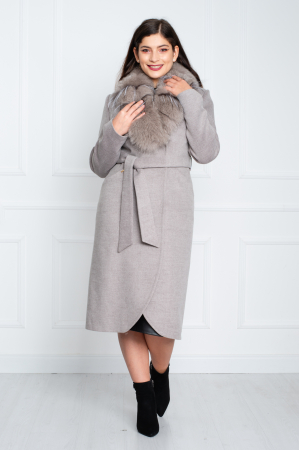 Palton de blană naturală și cașmir Averie midi gri [1]