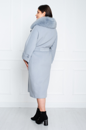 Palton de blană naturală și cașmir Aviana midi bleu [3]