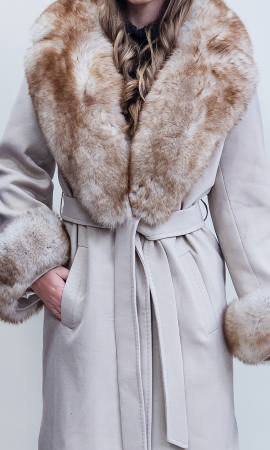 Palton de blană naturală și lână Elisa crem [2]