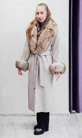 Palton de blană naturală și lână Elisa crem [3]